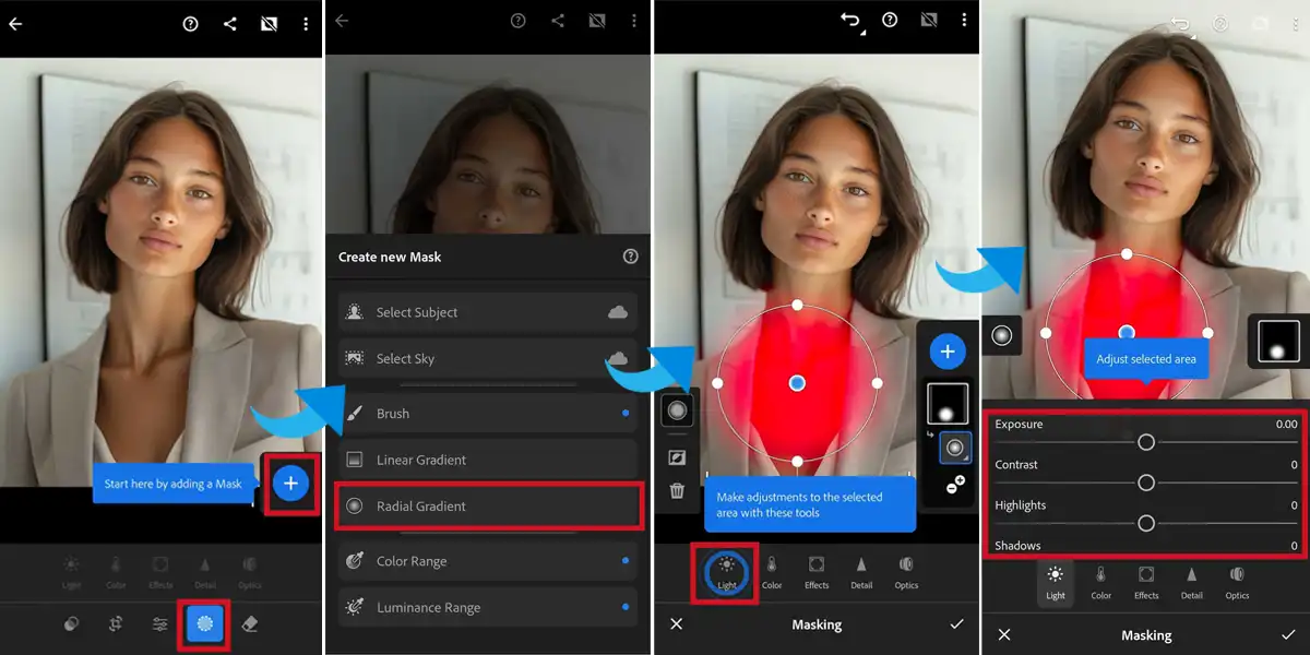 Lightroom Mobile Radial Gradient Tool for creating vignette effects