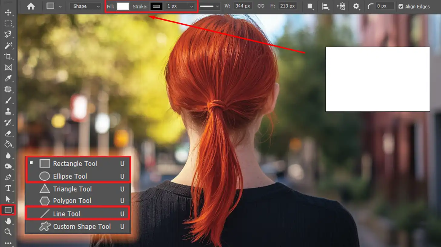 Photoshop Shape Tools used to draw geometric shapes on canvas