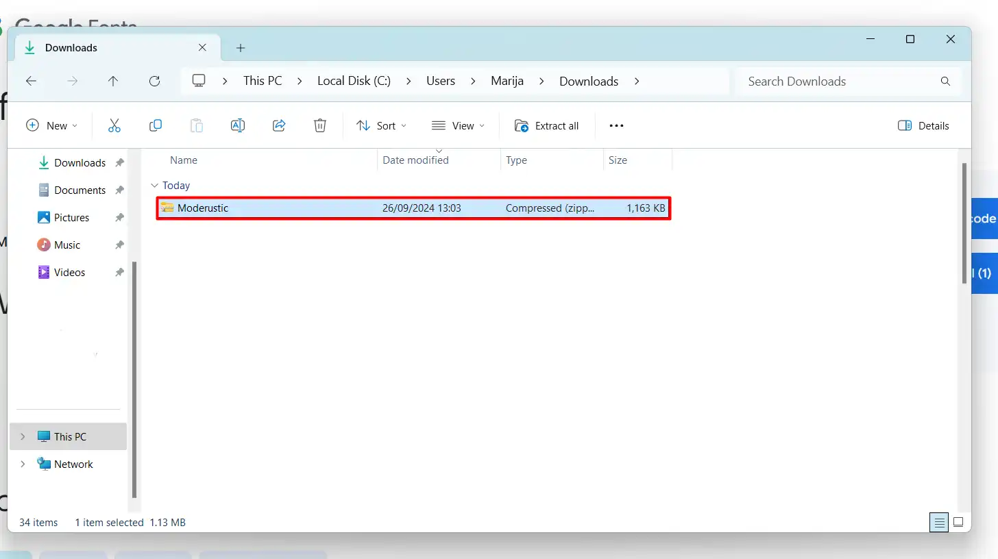Opening a font file to download and install in Photoshop