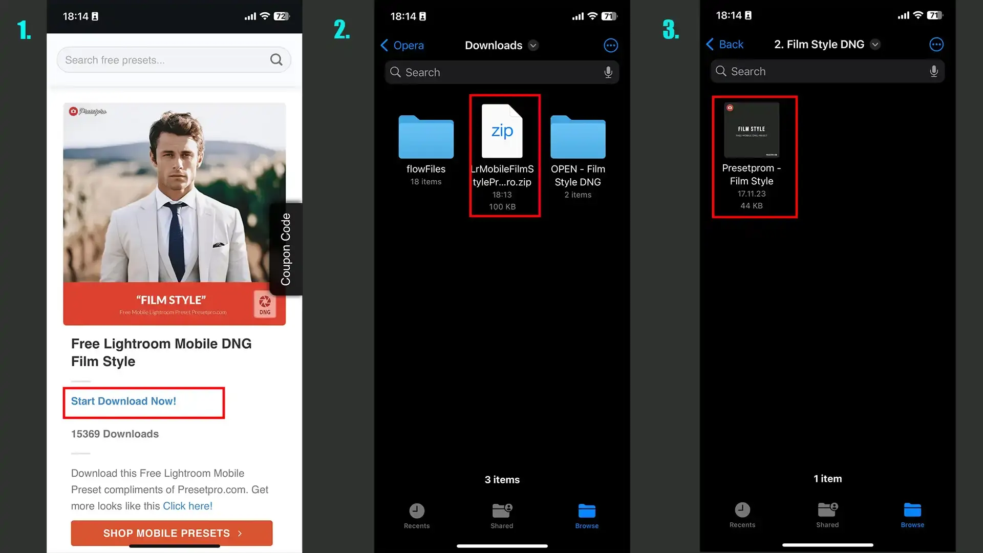 Downloading the preset in Lightroom Mobile