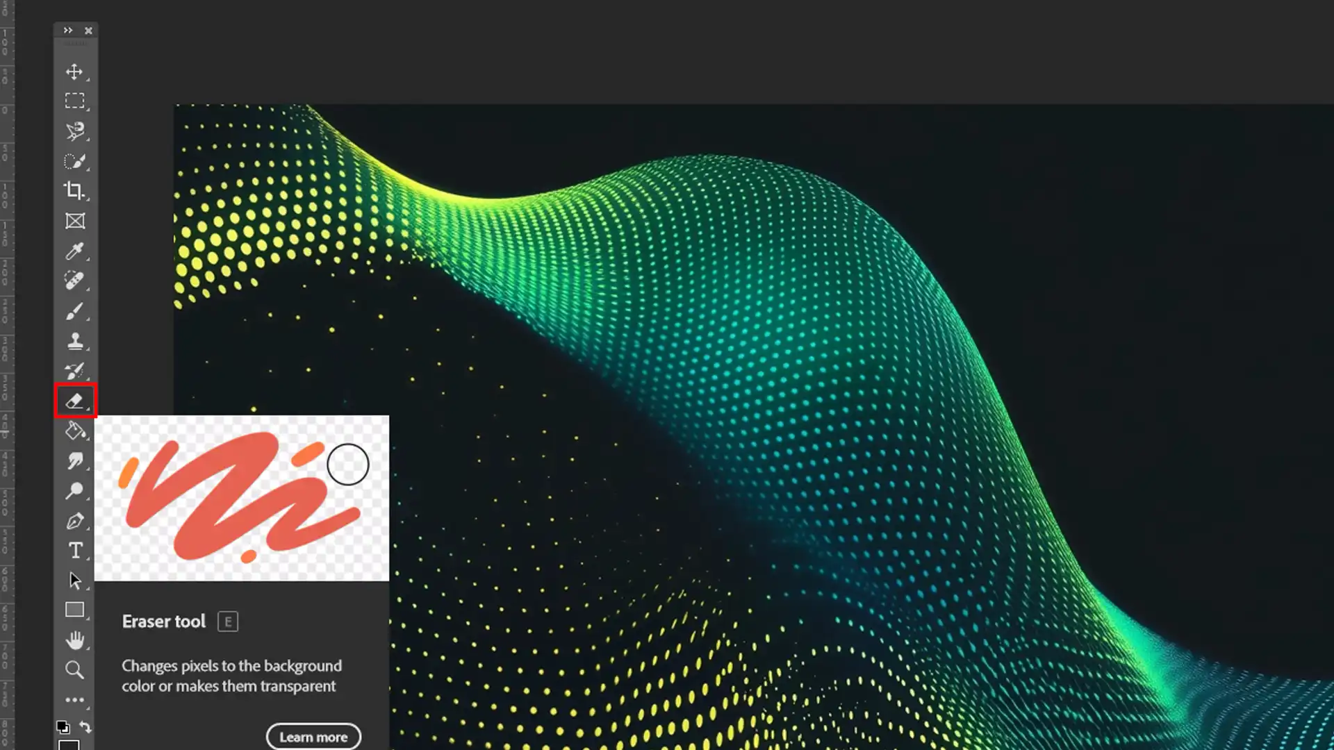 Eraser tool highlighted, demonstrating how it can be used to remove parts of an image or make them transparent.