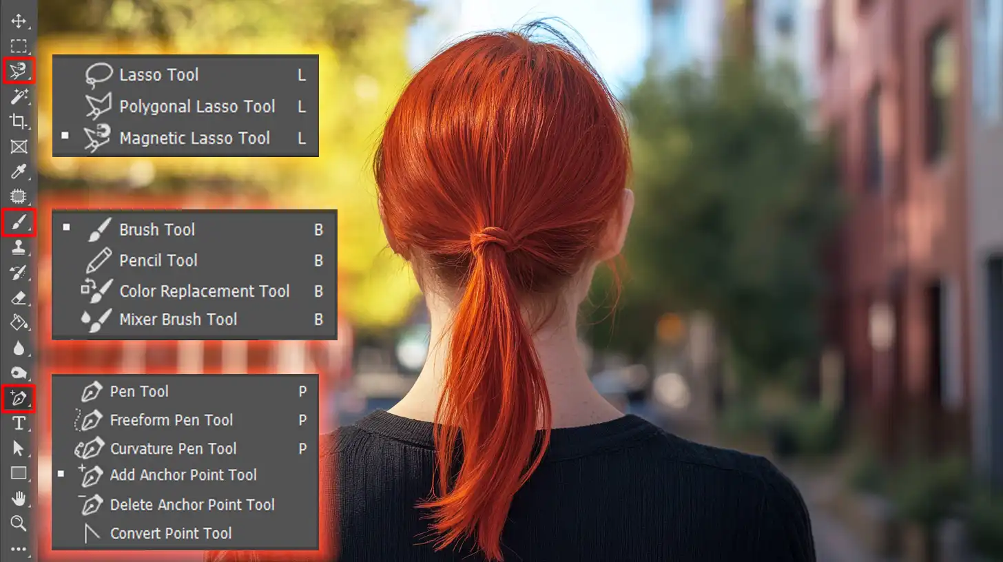 Photoshop toolbar displaying various tools for sketcing and editing