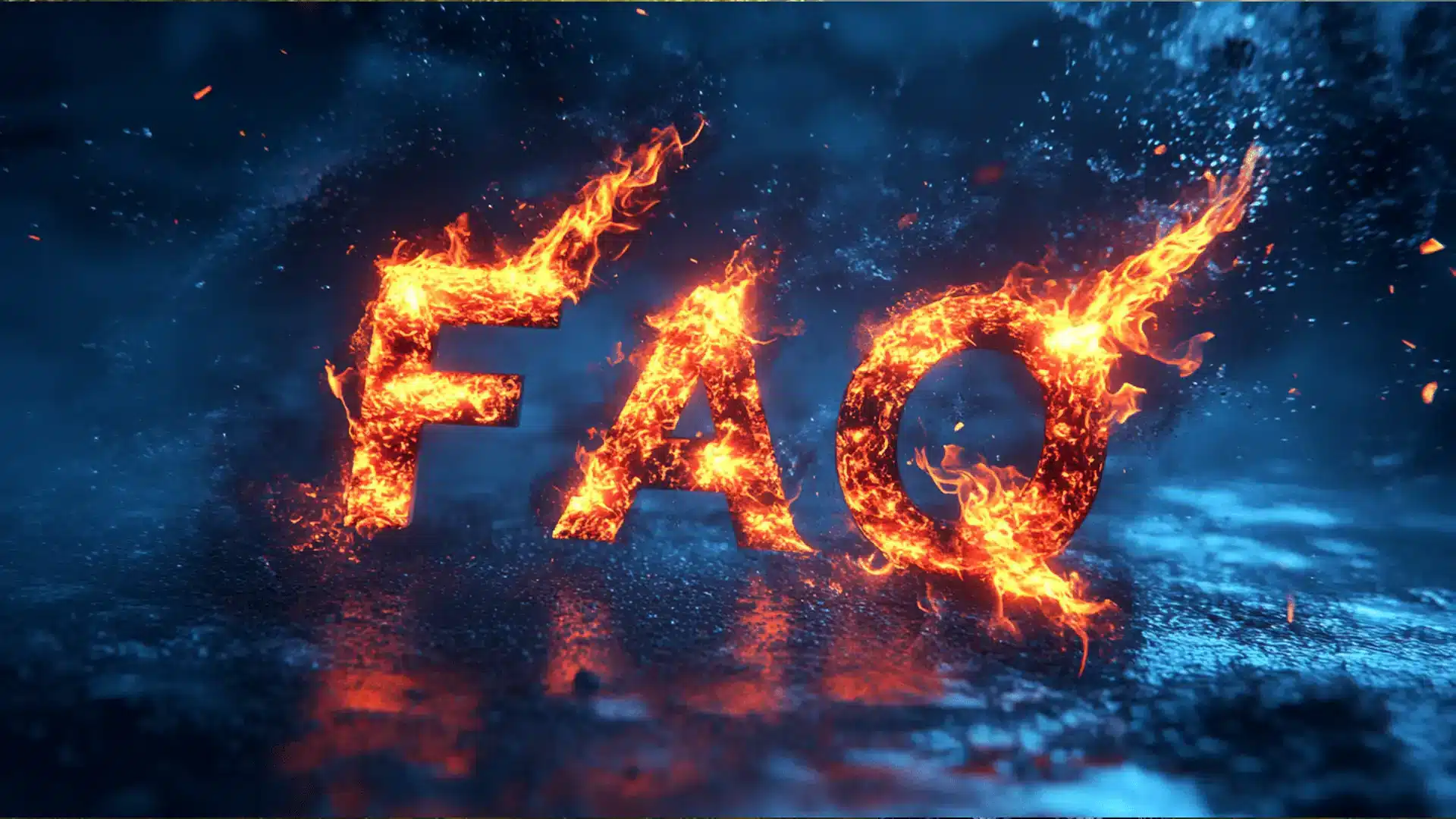 Fire Photoshop Tool FAQ with burning text effect for digital design.