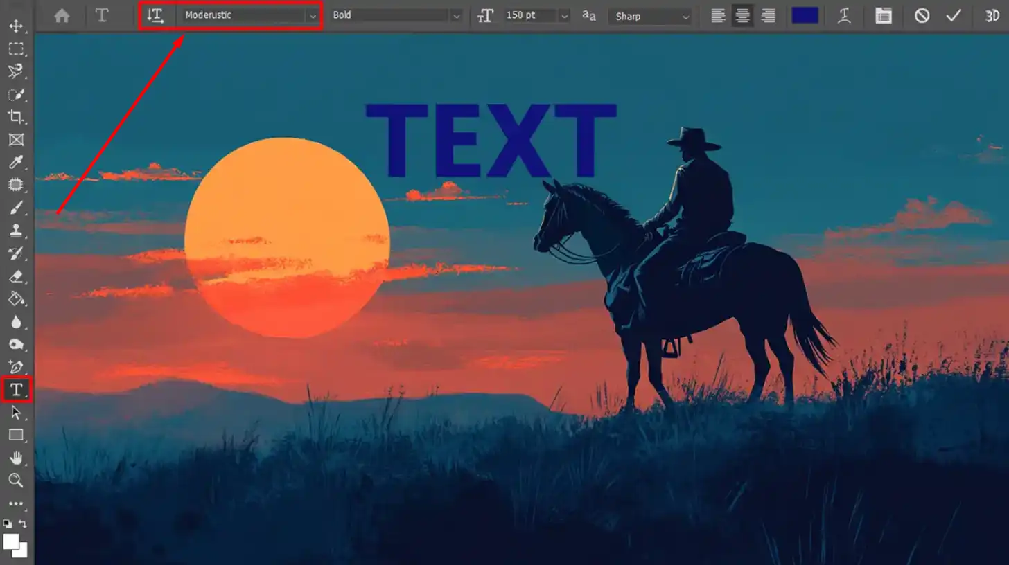 Adding and selecting fonts in Photoshop for design projects