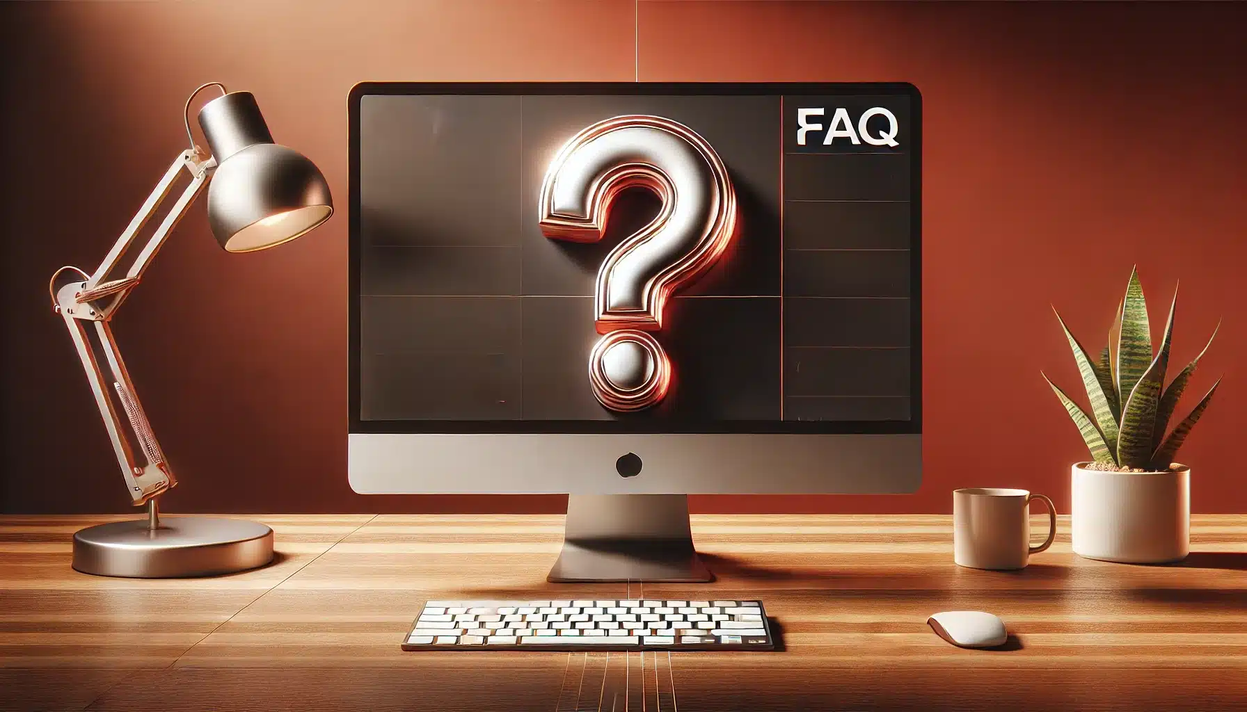 Illustration in Ps: Question mark displayed on a computer screen for FAQ guidance