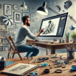 Digital artist drawing in Adobe Psworkspace, illustrating learn sketching in Ps