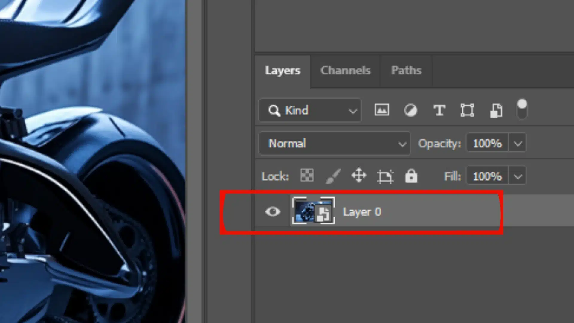 Photoshop Layers panel showing a layer converted to a Smart Object, indicated by the smart object icon on the layer thumbnail.