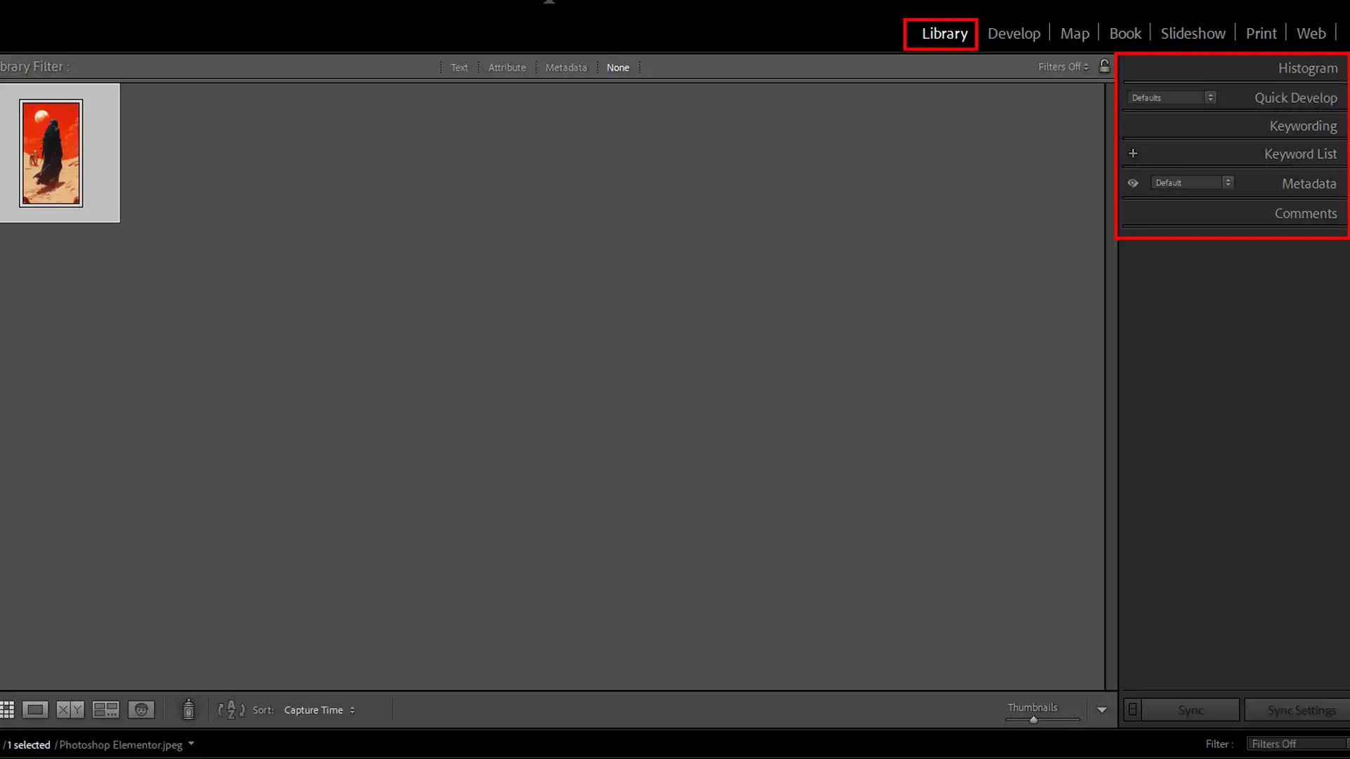 Lightroom's Library module interface displaying image management options.