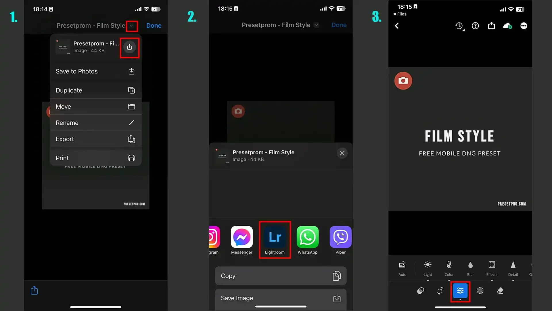 Loading the preset in Lightroom Mobile