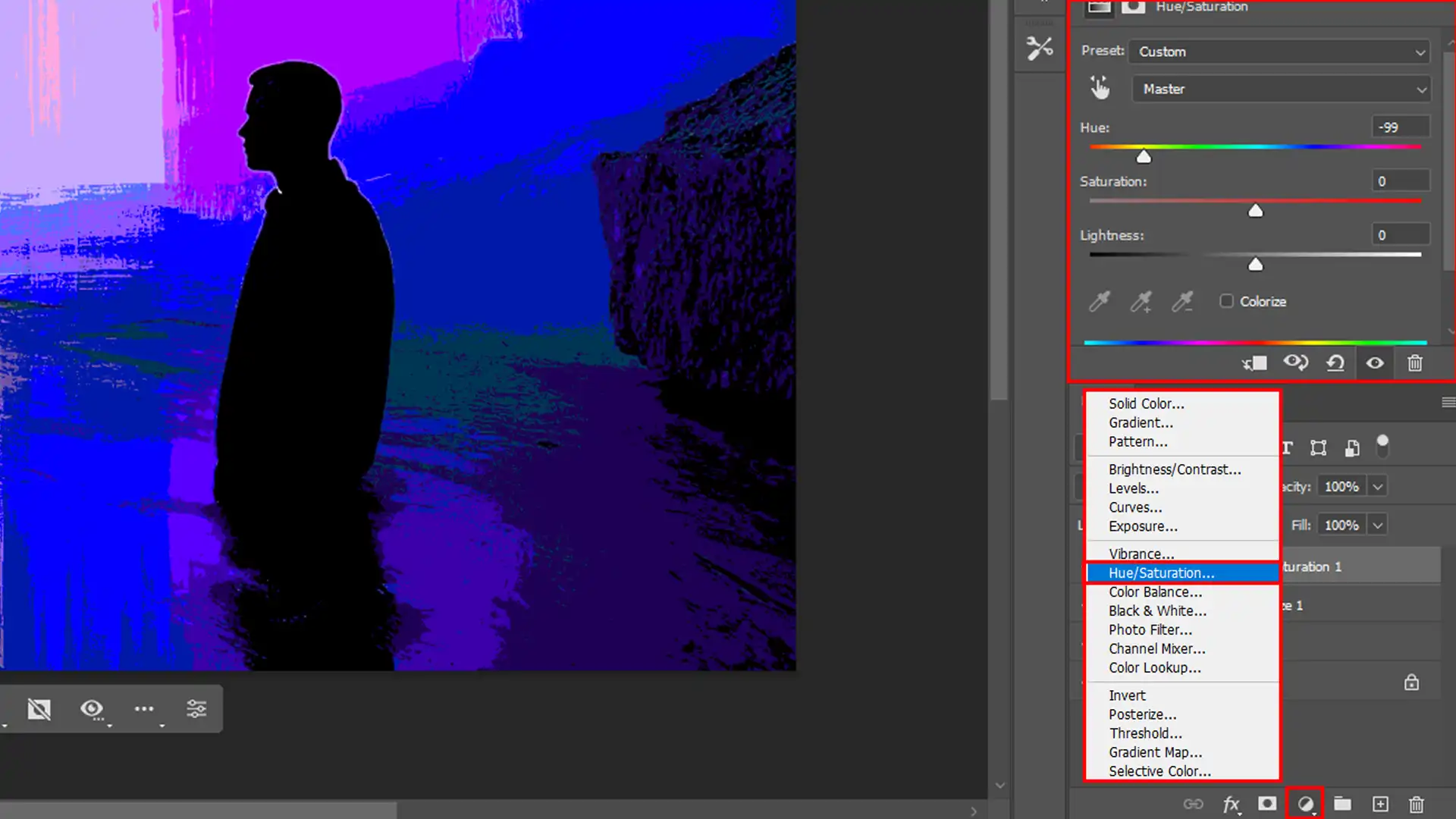 Screenshot of Photoshop's adjustment layer options, highlighting the posterization effect applied to an image with vivid colors.