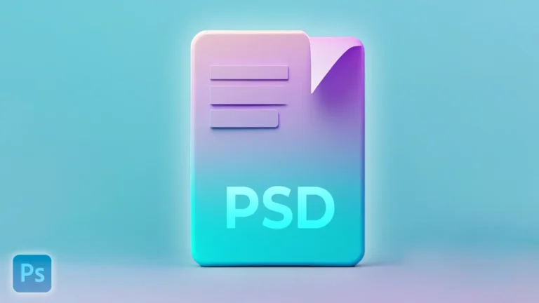 PSD file format icon in a colorful gradient design, representing the versatility and essential features of the PSD file format in Adobe Photoshop.