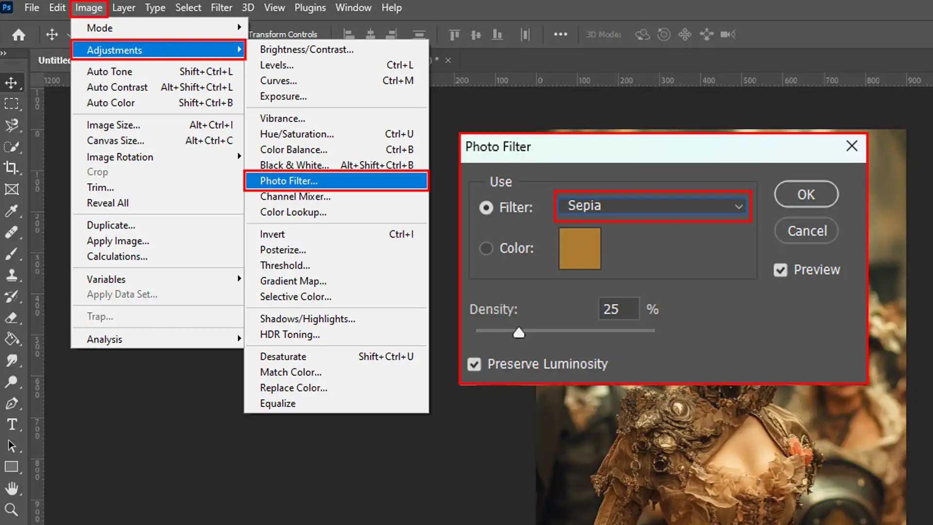 Combining filters and adjustment layers for advanced vintage presets in Ps