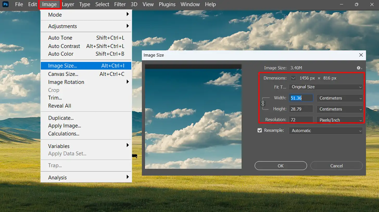 Navigating Ps's Resize Tool to adjust image dimensions for optimal imprint clarity