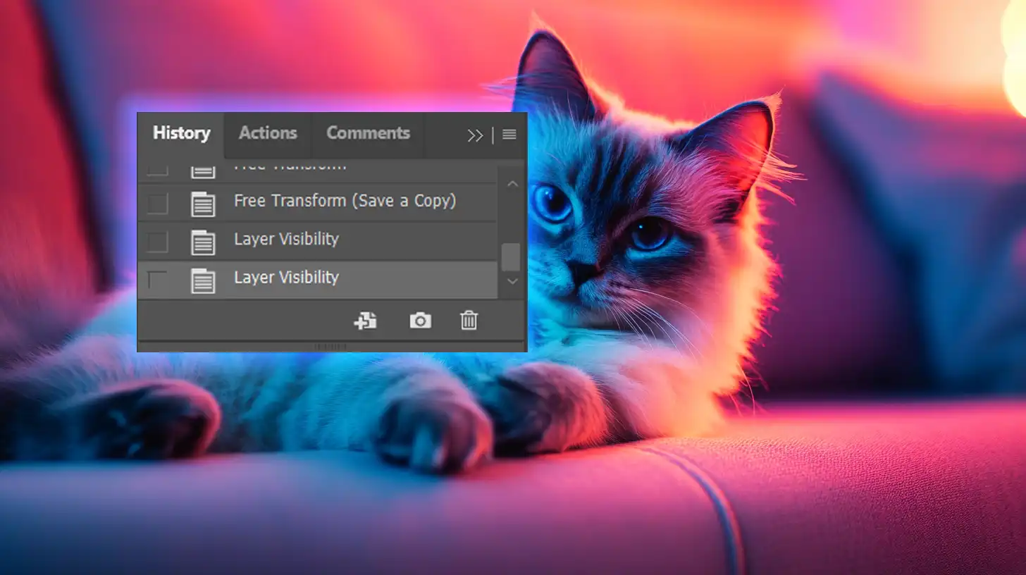 Using the history panel in Ps to view past editing actions