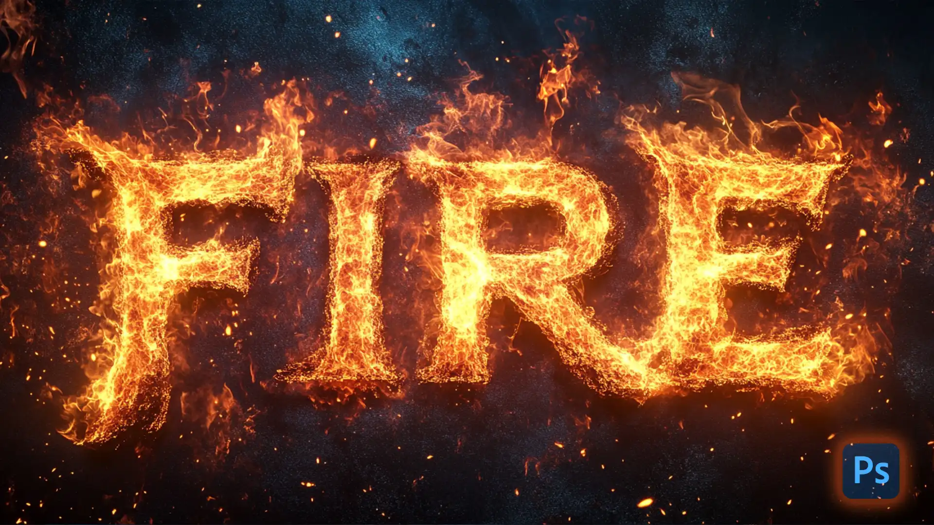 Fiery text effect created using the Fire Photoshop Tool in Adobe Photoshop.