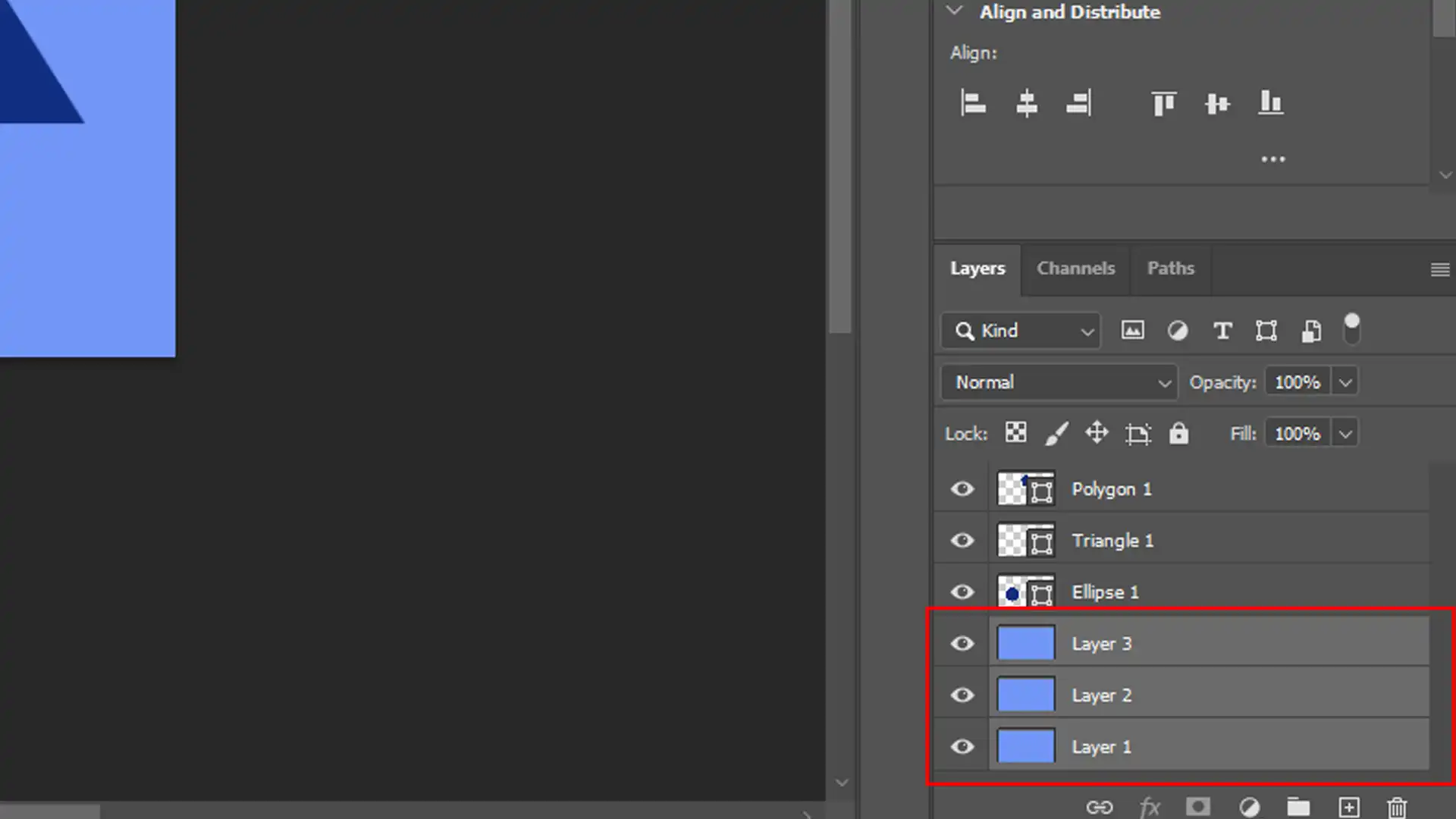 Photoshop Layers panel showing multiple layers selected, ready for merging or other modifications.