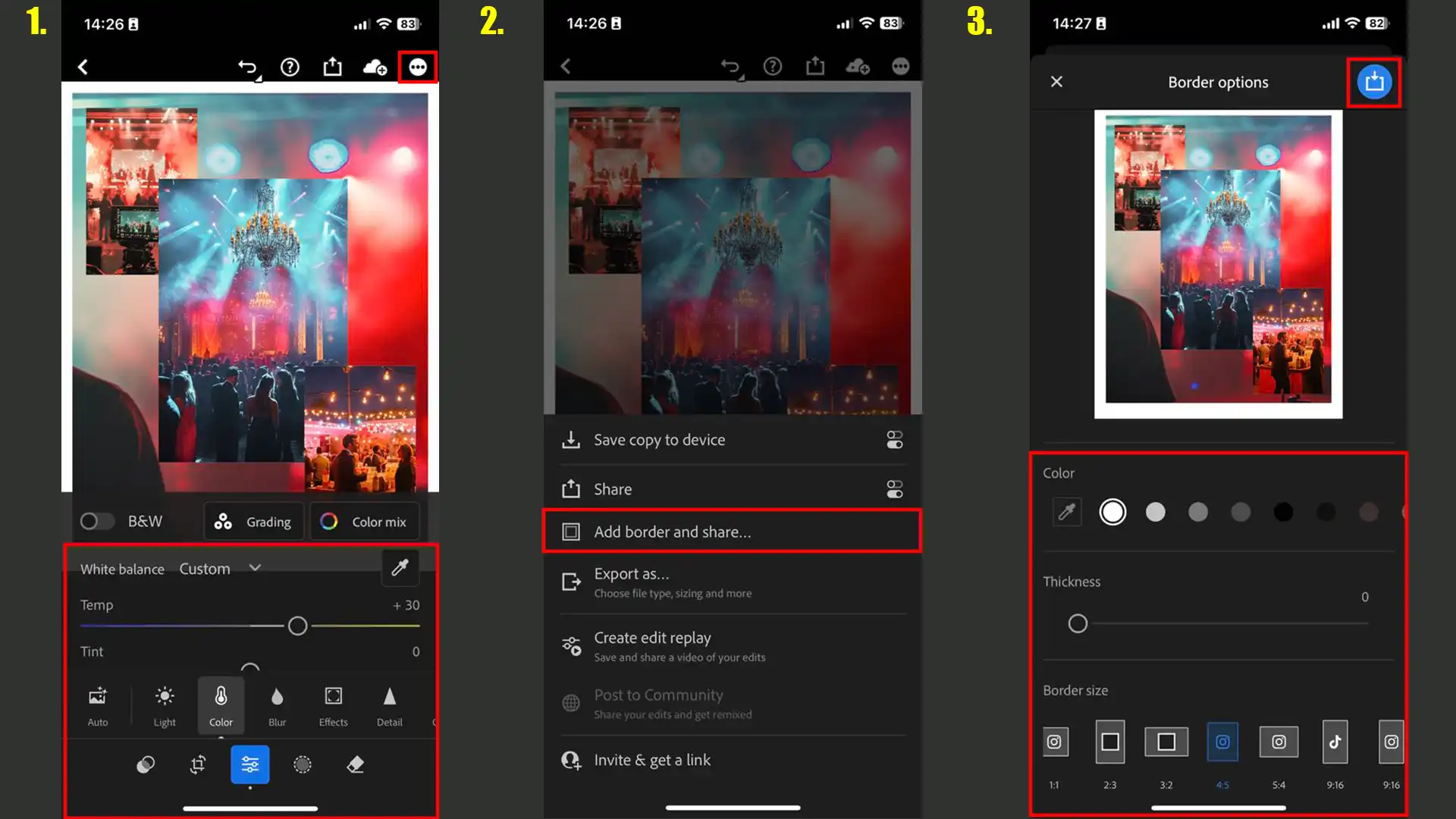 Steps to Add Borders and Share Photos on Social Media in Lightroom Mobile