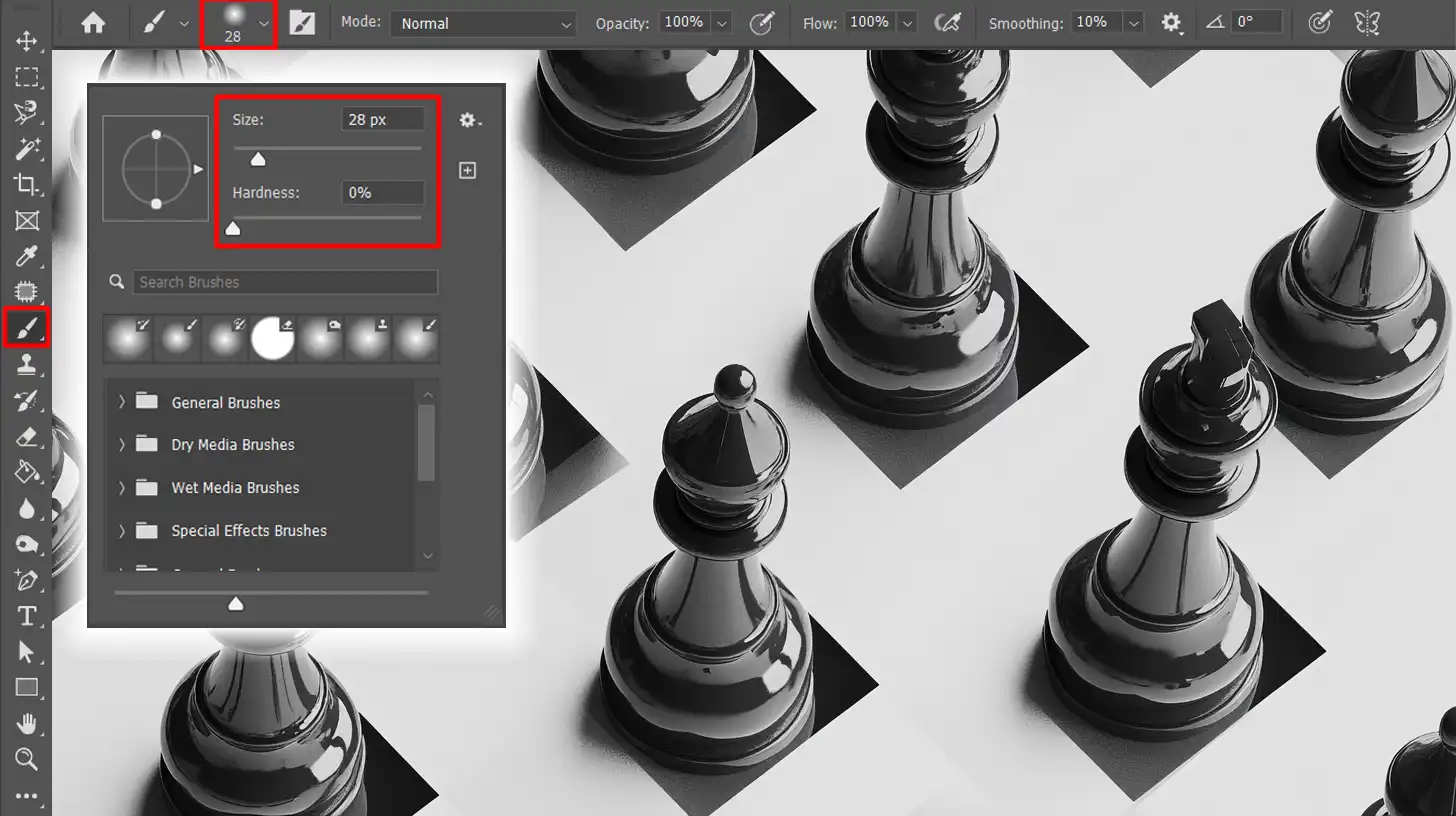 Using brushes in Photoshop to refine layer masks
