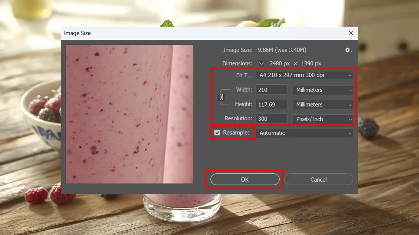 Image Size dialog box in Photoshop