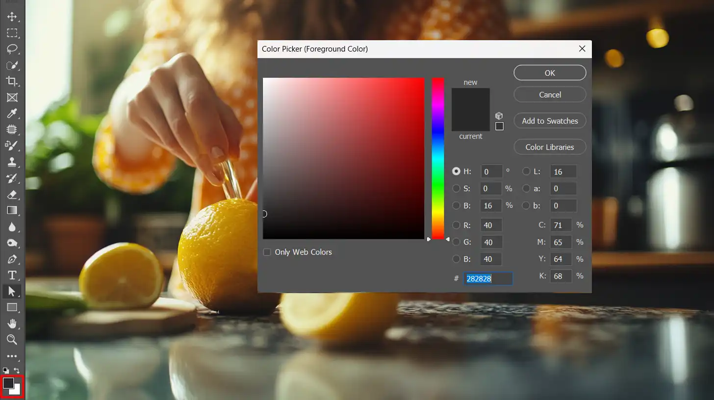 Choosing a new foreground color in Photoshop using the color picker