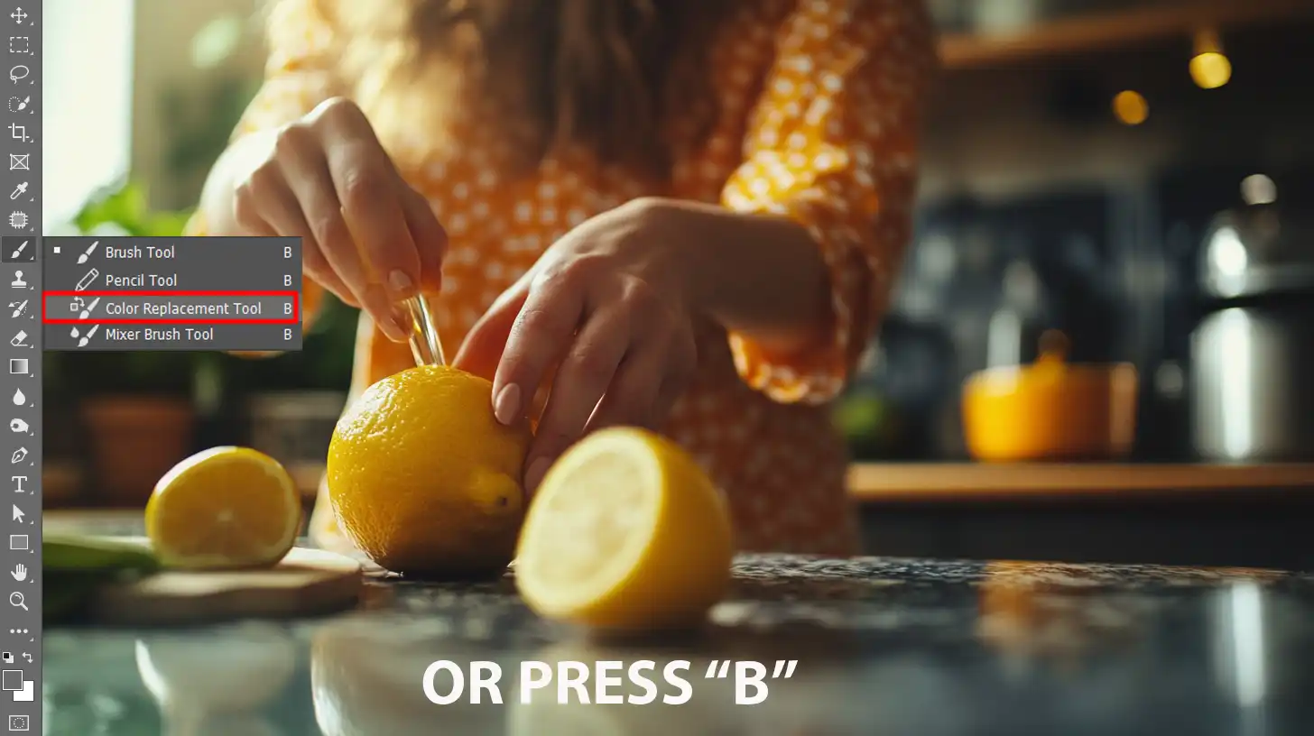 Selecting the Colour Substitution Feature in Ps for image editing