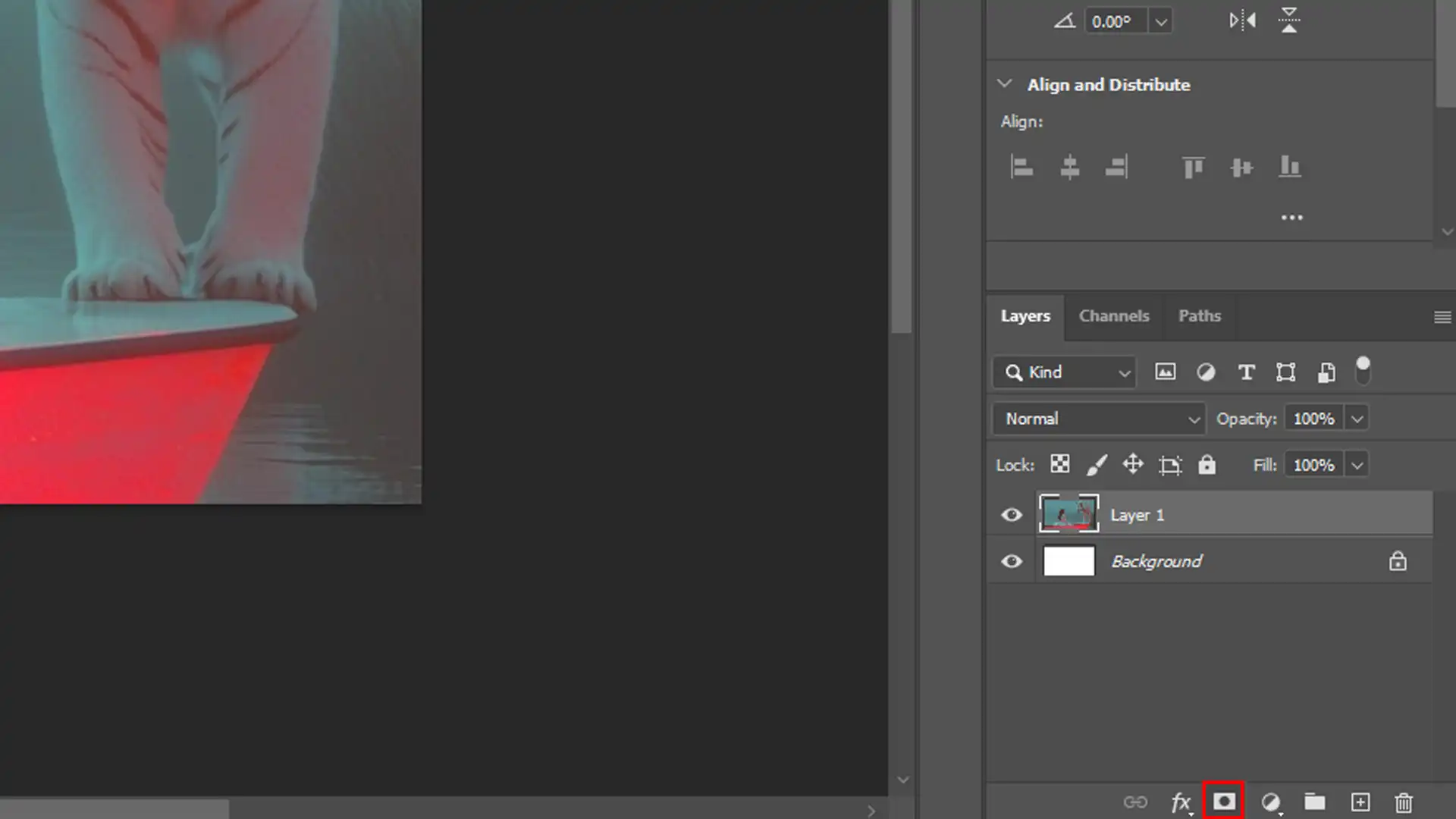 Ps interface showing the steps to add and use a mask for layer adjustments.