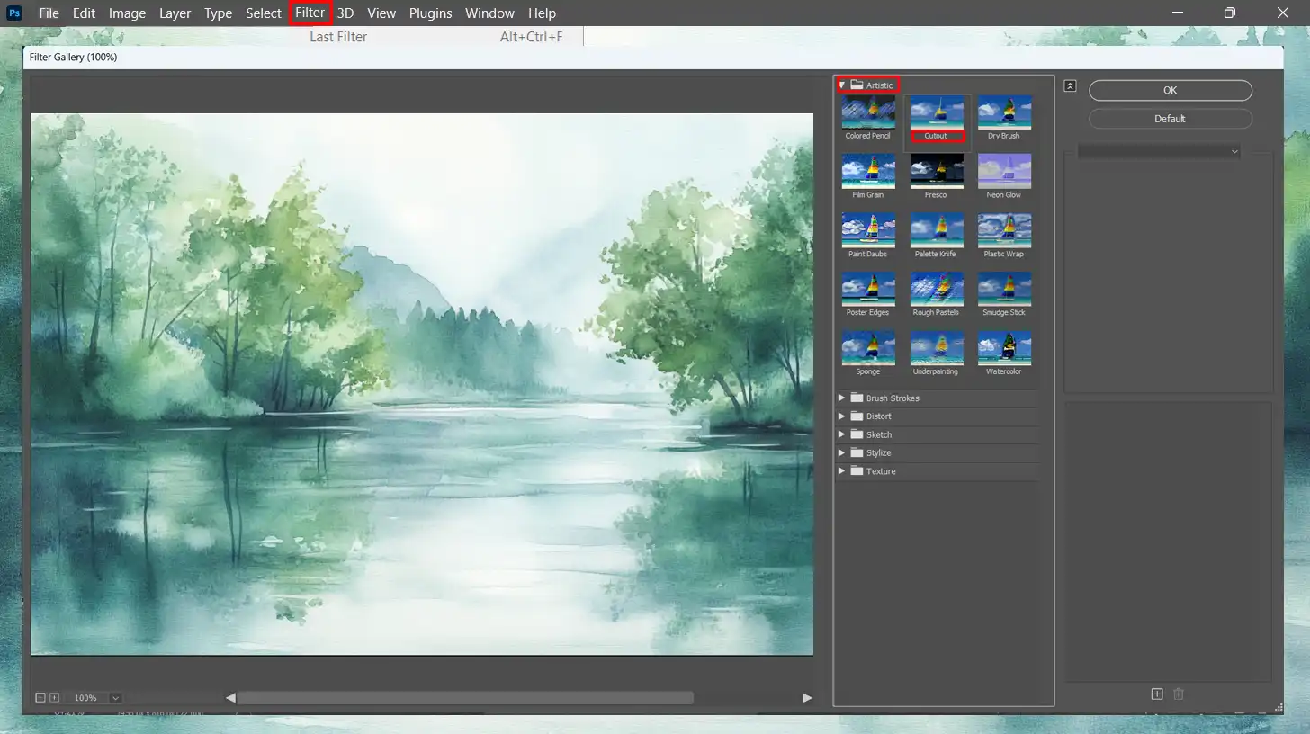 Cutout filter settings in Photoshop's Filter Gallery