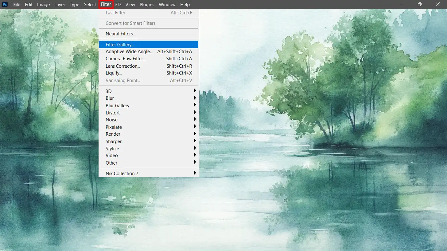 Applying Filter Gallery in Photoshop for watercolor effect