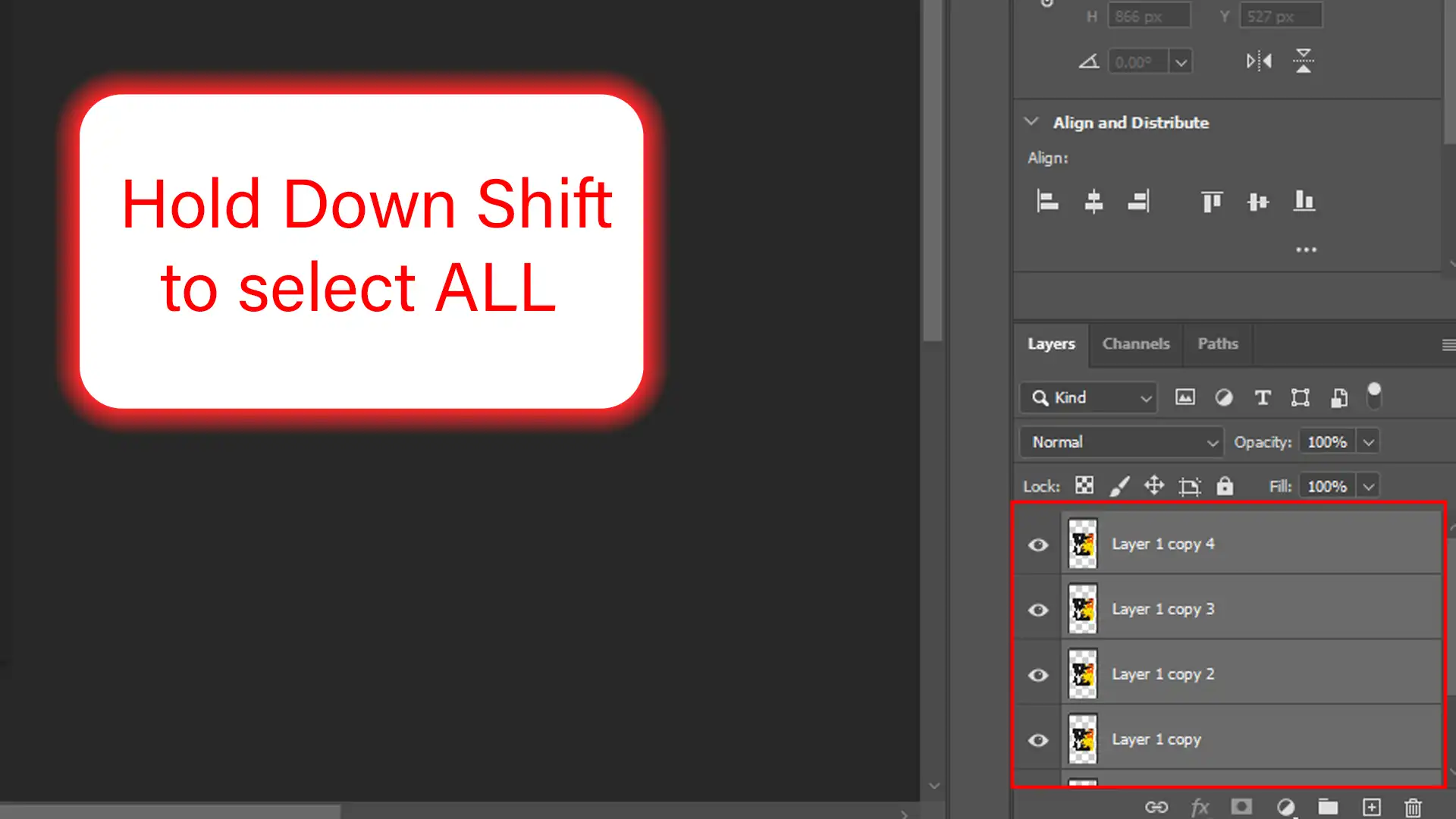 Photoshop demonstrating how to transform multiple layers simultaneously.