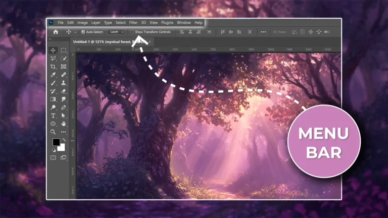 Photoshop menu bar guide showing the various options like File, Edit, Image, and more, for efficient photo editing.