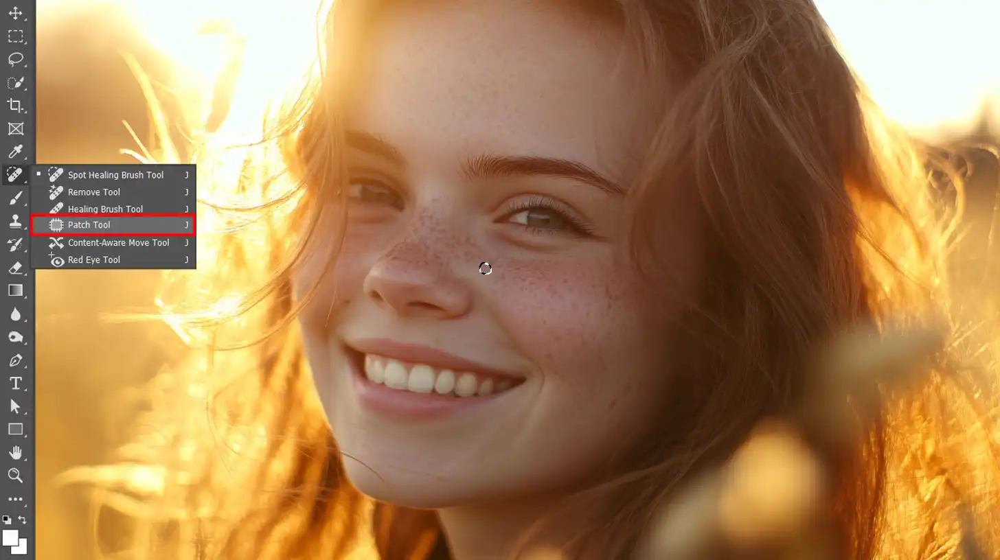 Using the Patch Tool in Photoshop to remove blemishes