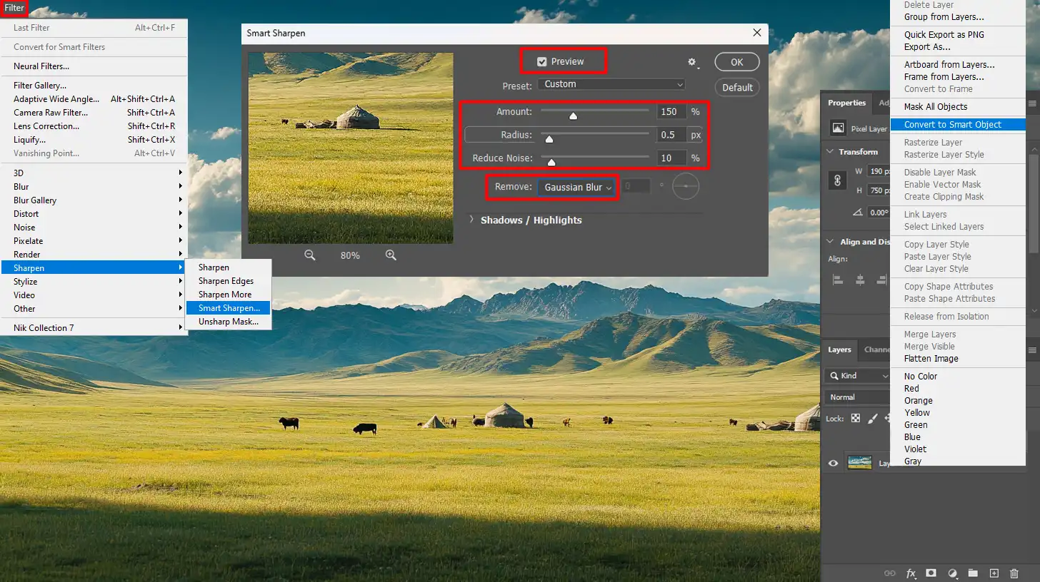 Using the Sharpening Tool in Photoshop to enhance image clarity for prints
