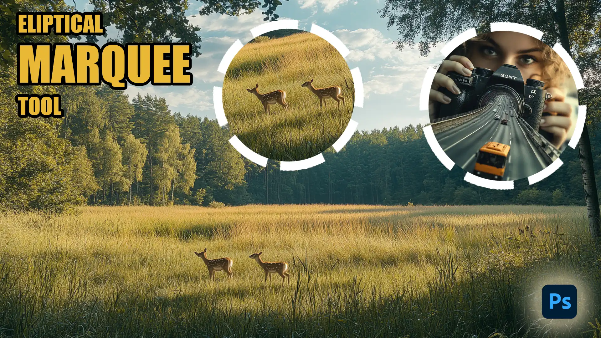 Example of using the elliptical marquee tool in Photoshop to highlight sections of an image.