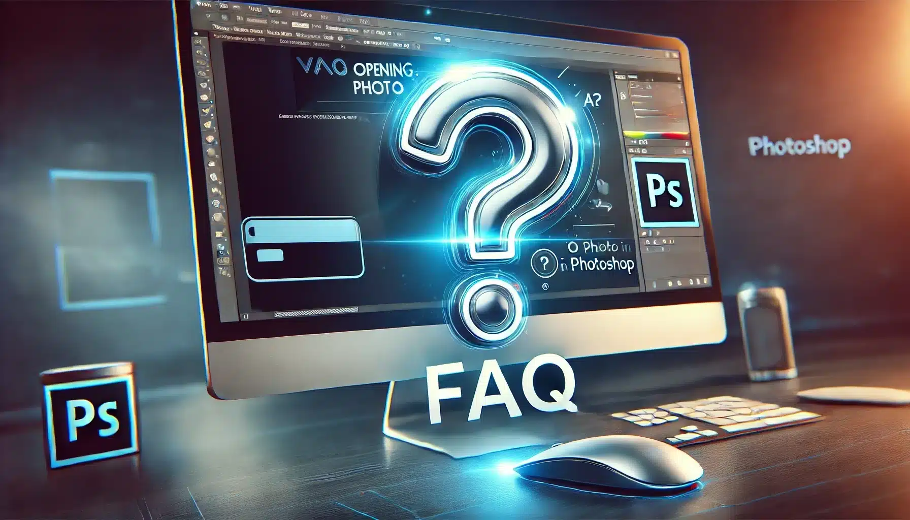 Monochromatic illustration of a computer screen with a mouse cursor hovering over an image file, symbolizing a tech-related FAQ. Clean and minimal design without text