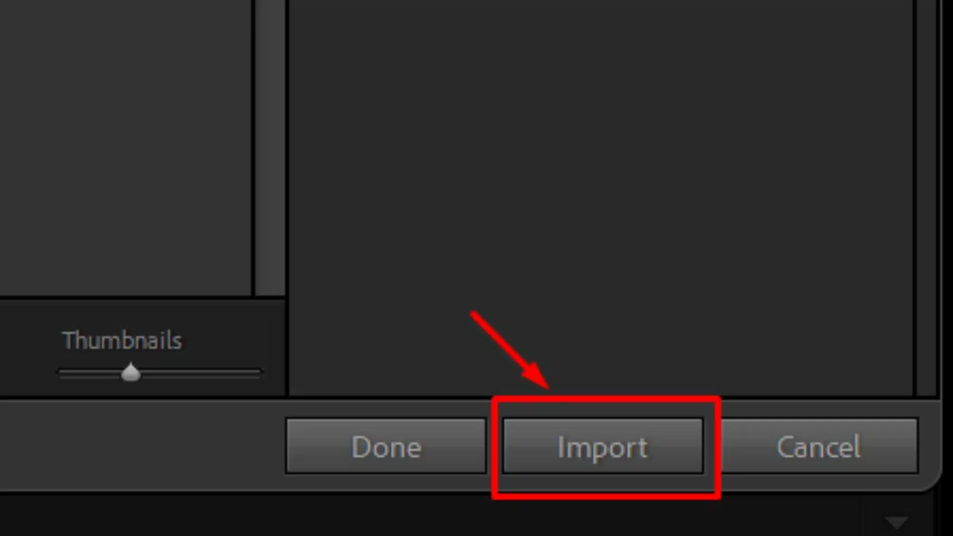 This interface showing the Import button, highlighted with a red arrow pointing to the button.