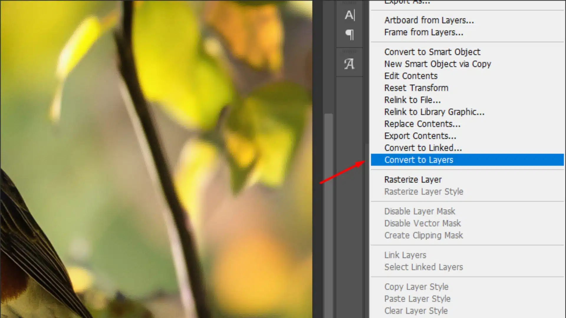 Right-clicking a background layer in Photoshop to convert it into an editable layer.