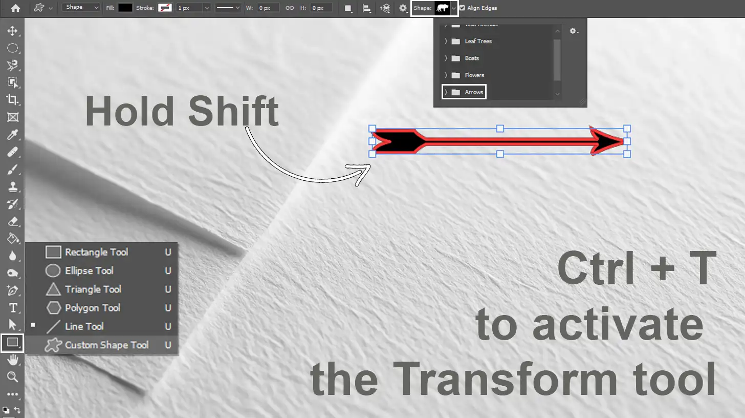 Drawing an arrow using the Custom Shape Tool in Photoshop