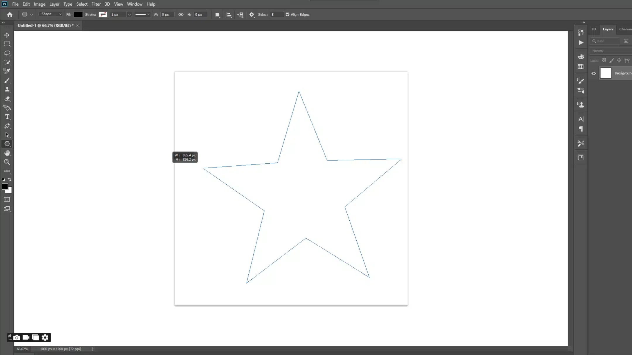 Photoshop canvas showing a five-pointed star being drawn using the Polygon Tool.