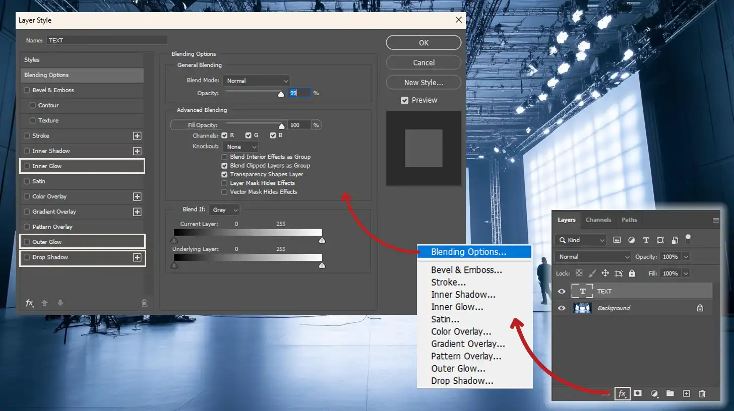 Enhancing text layers with layer styles and effects in Photoshop