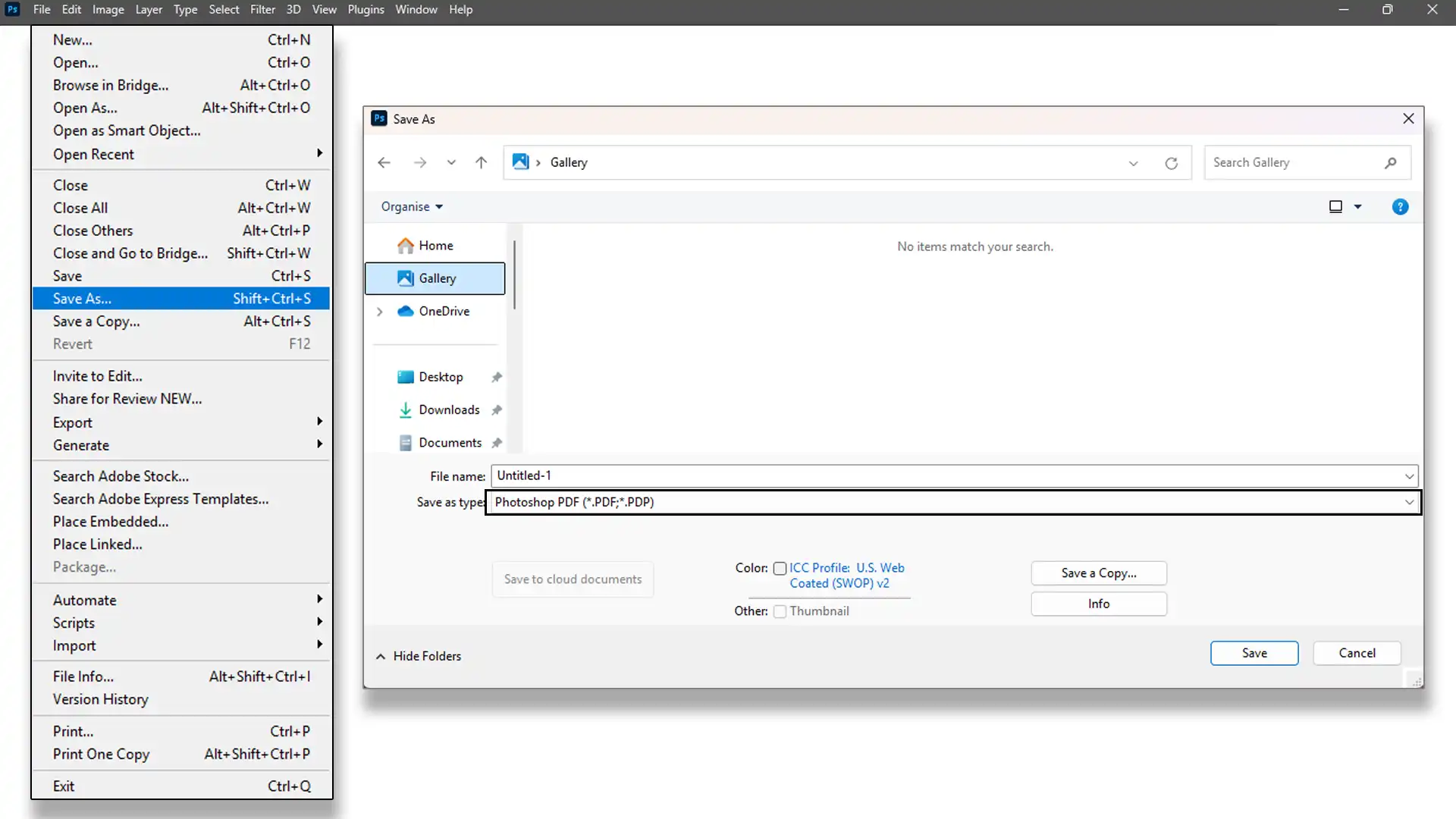 Screenshot showing how to export a file with crop marks in Photoshop