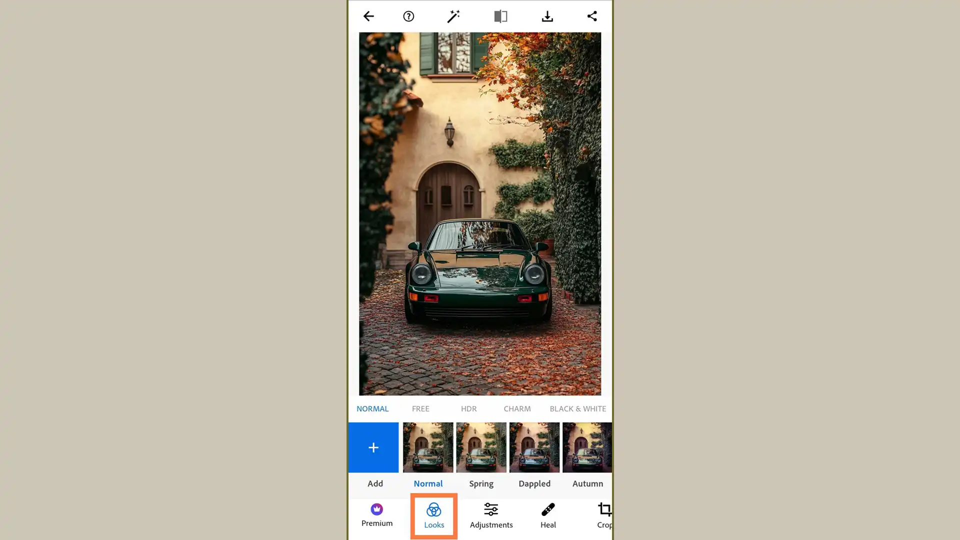 Applying filters and effects in Ps Express on smartphone device to enhance photo appearance