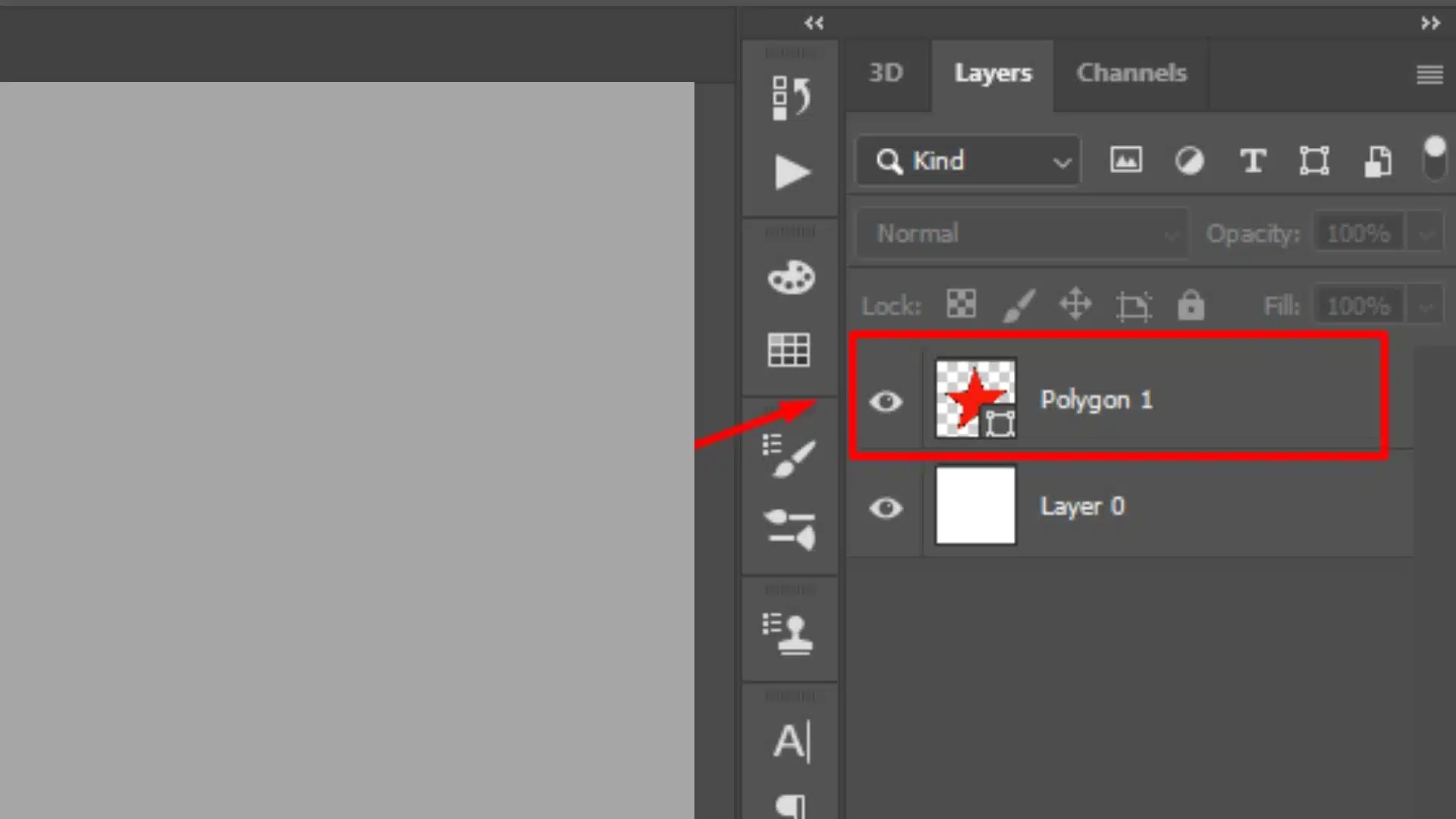 Layers panel in Photoshop showing a shape created as a layer with the ability to adjust properties.