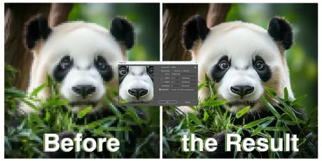 Step-by-step guide on improving clarity of an image in Ps, showing before and after results