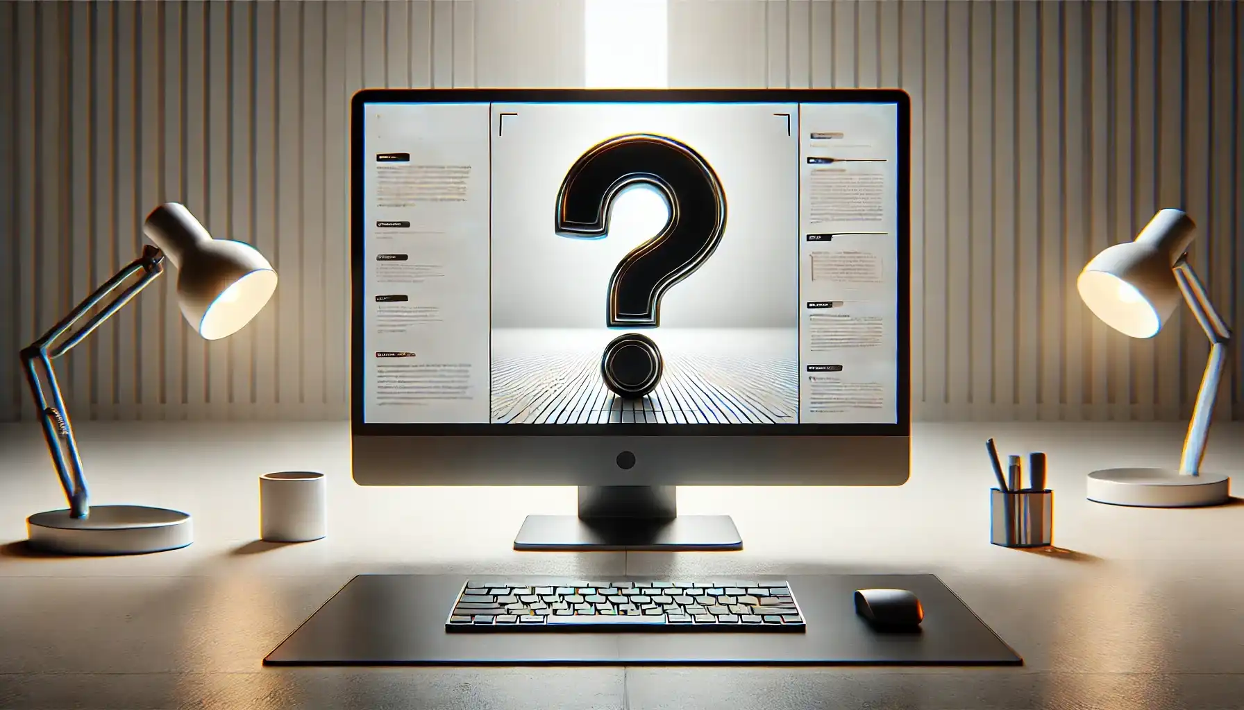 Computer screen showing a question mark, related to steps to improve clarity of an image in Ps