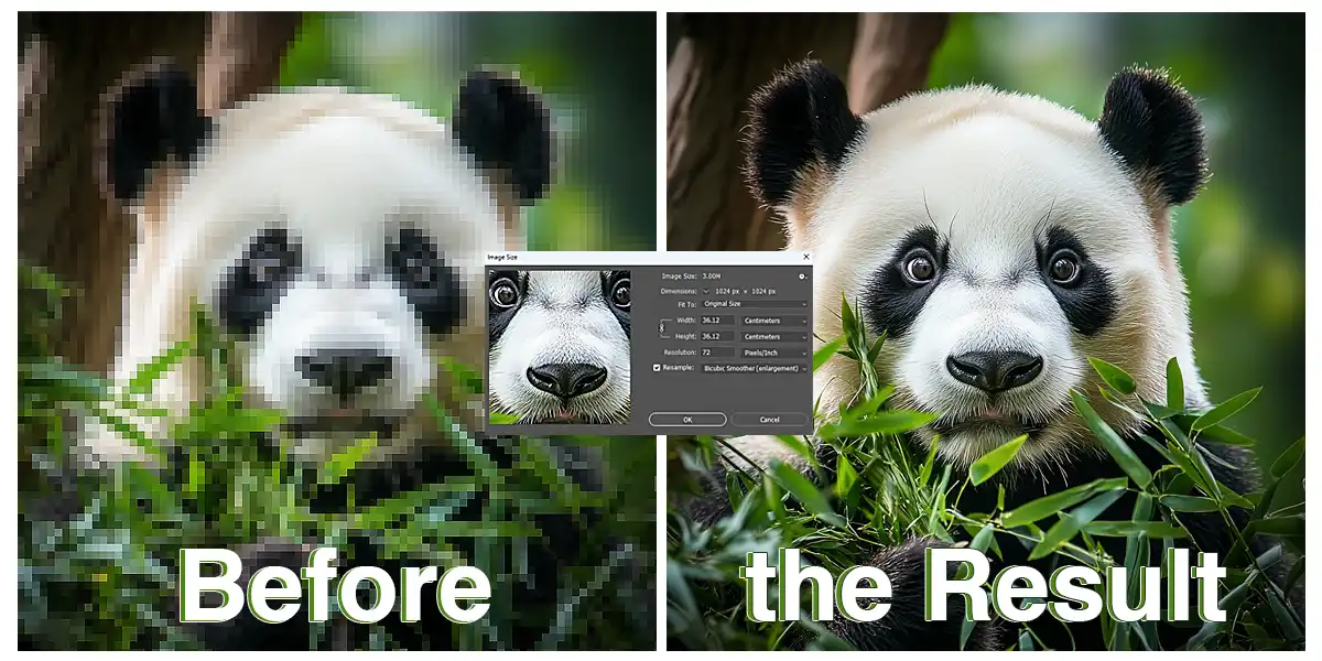 Step-by-step guide on improving clarity of an image in Ps, showing before and after results