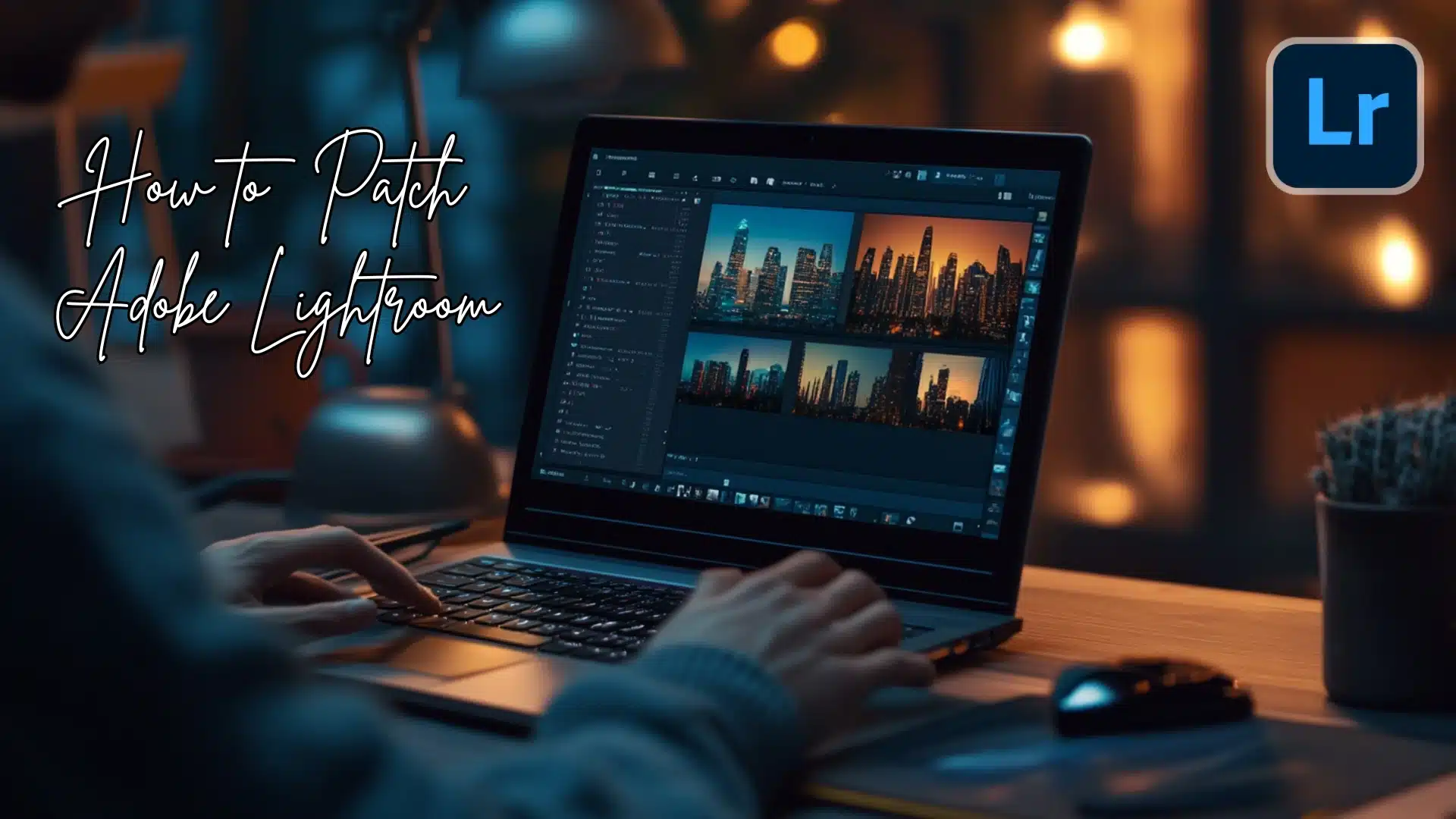 A person using Adobe Lightroom on a laptop, preparing to patch the software.