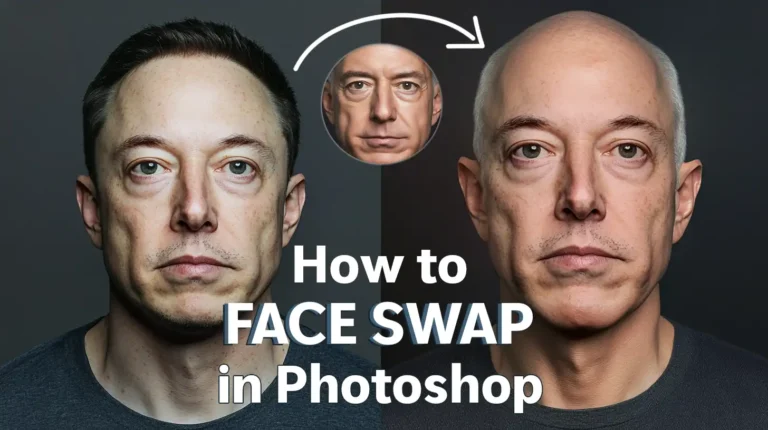 Facial replacement example using Ps, featuring a composite image with one individual's face seamlessly integrated onto another's body