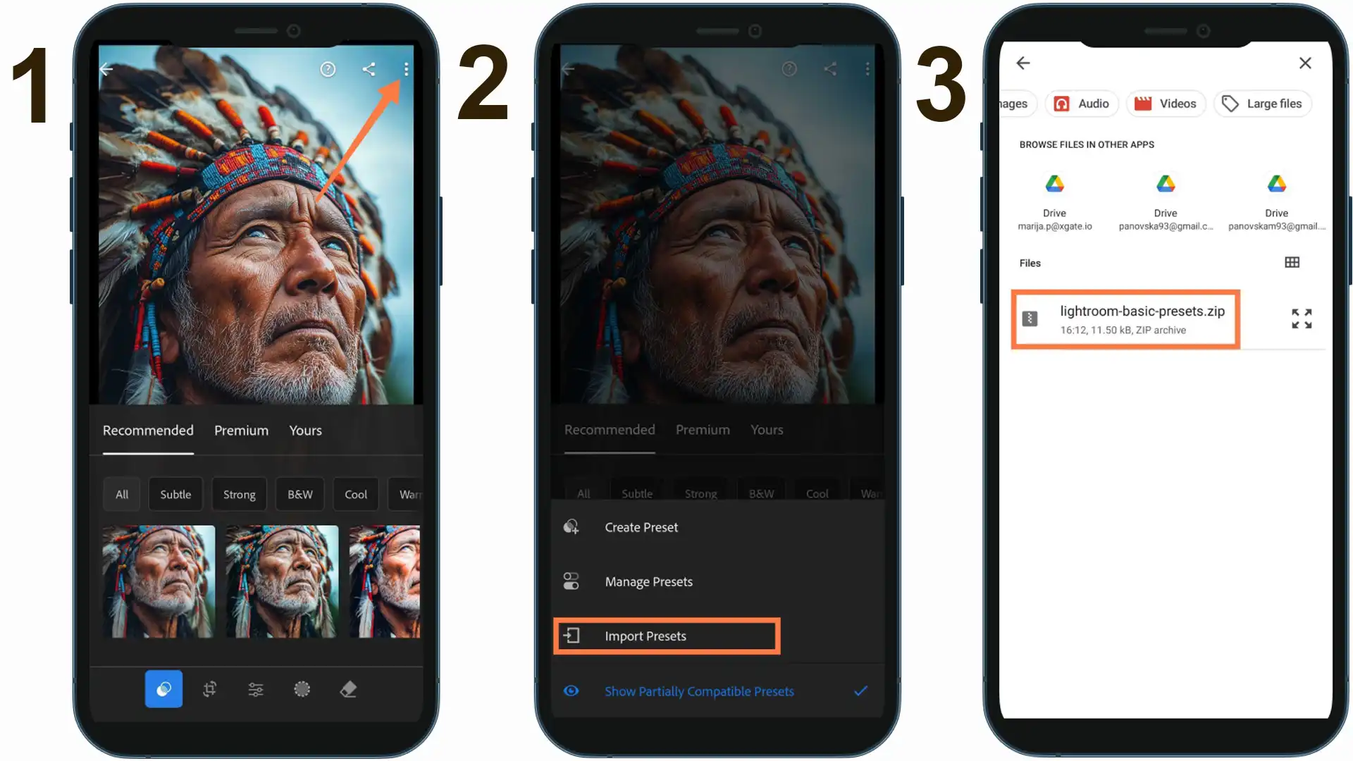 Installing presets on the Lightroom mobile app by selecting a zip file