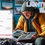 A photographer using Adobe Lightroom with a macro plugin to enhance photo editing efficiency