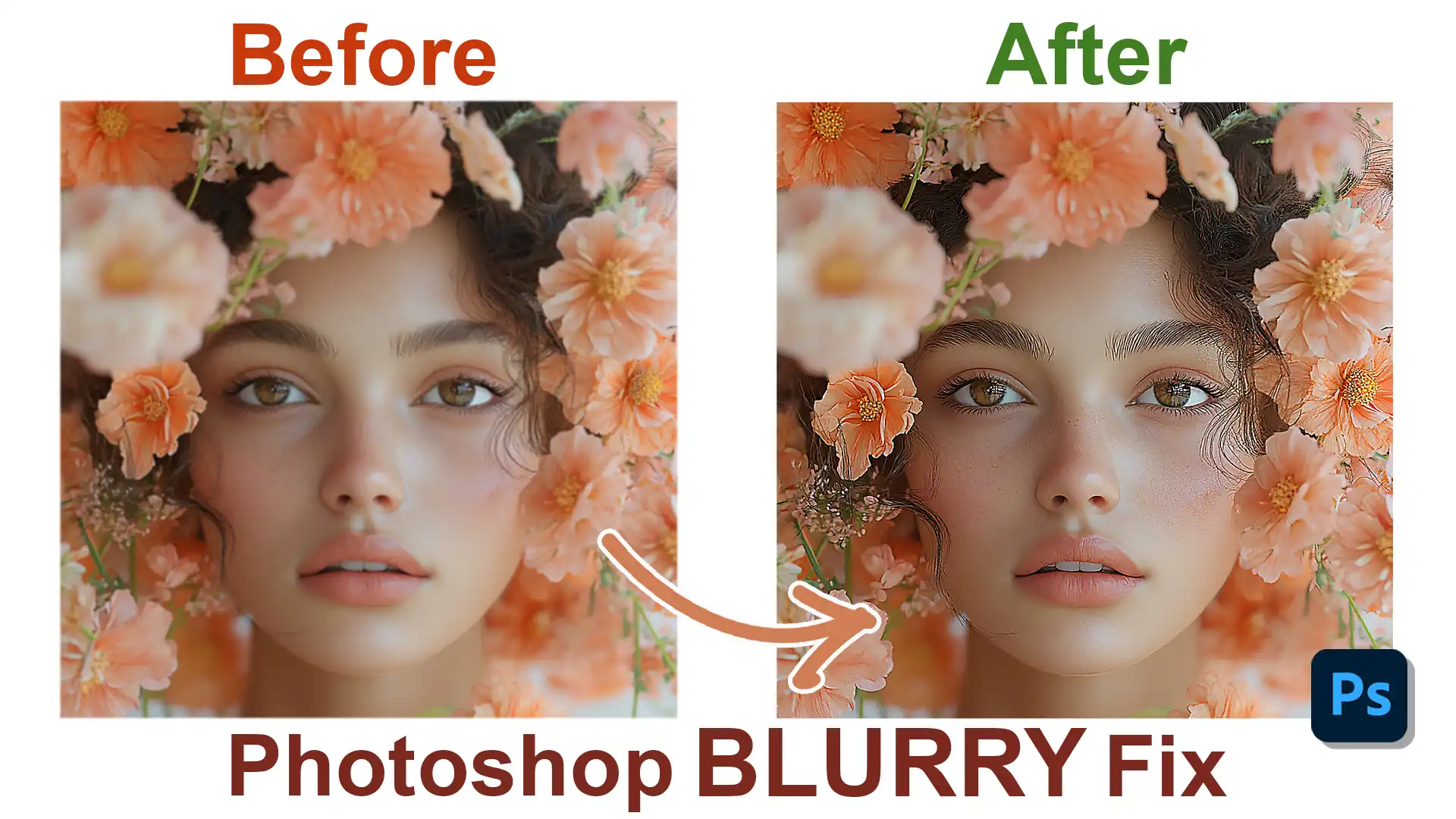 Before and after Photoshop blurry picture fix, showing image clarity improvement